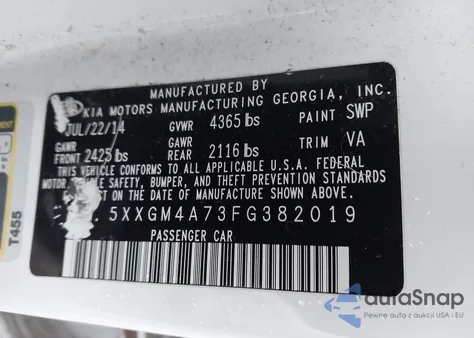 2015 Kia Optima Lx from USA, damaged, VIN 5XXGM4A73FG382019